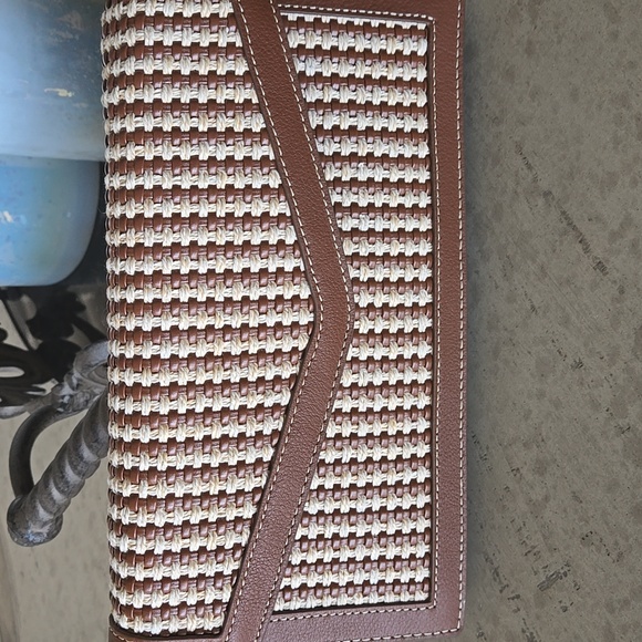 J. McLaughlin Tan and Brown Woven Clutch NWT